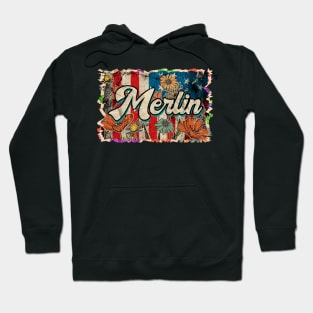 Merlin Thanksgiving Name Vintage Styles Color 70s 80s 90s Hoodie